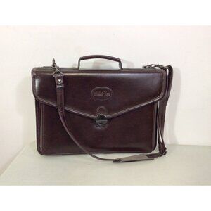 Bugatti Mahogany Leather Briefcase With Shoulder Strap & Key
